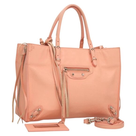 BALENCIAGA The Paper A6 Hand Bag Leather 2way Pink Silver - Picture 1 of 15